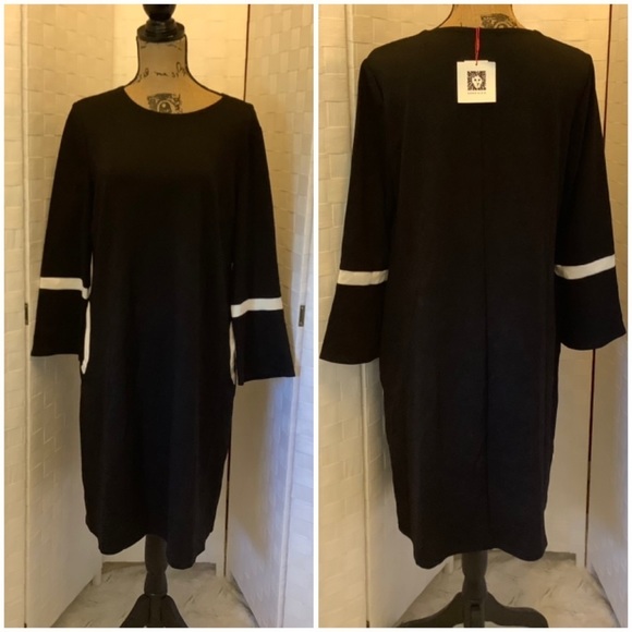 Nwt Anne Klein black white trim dress size large - Picture 1 of 8
